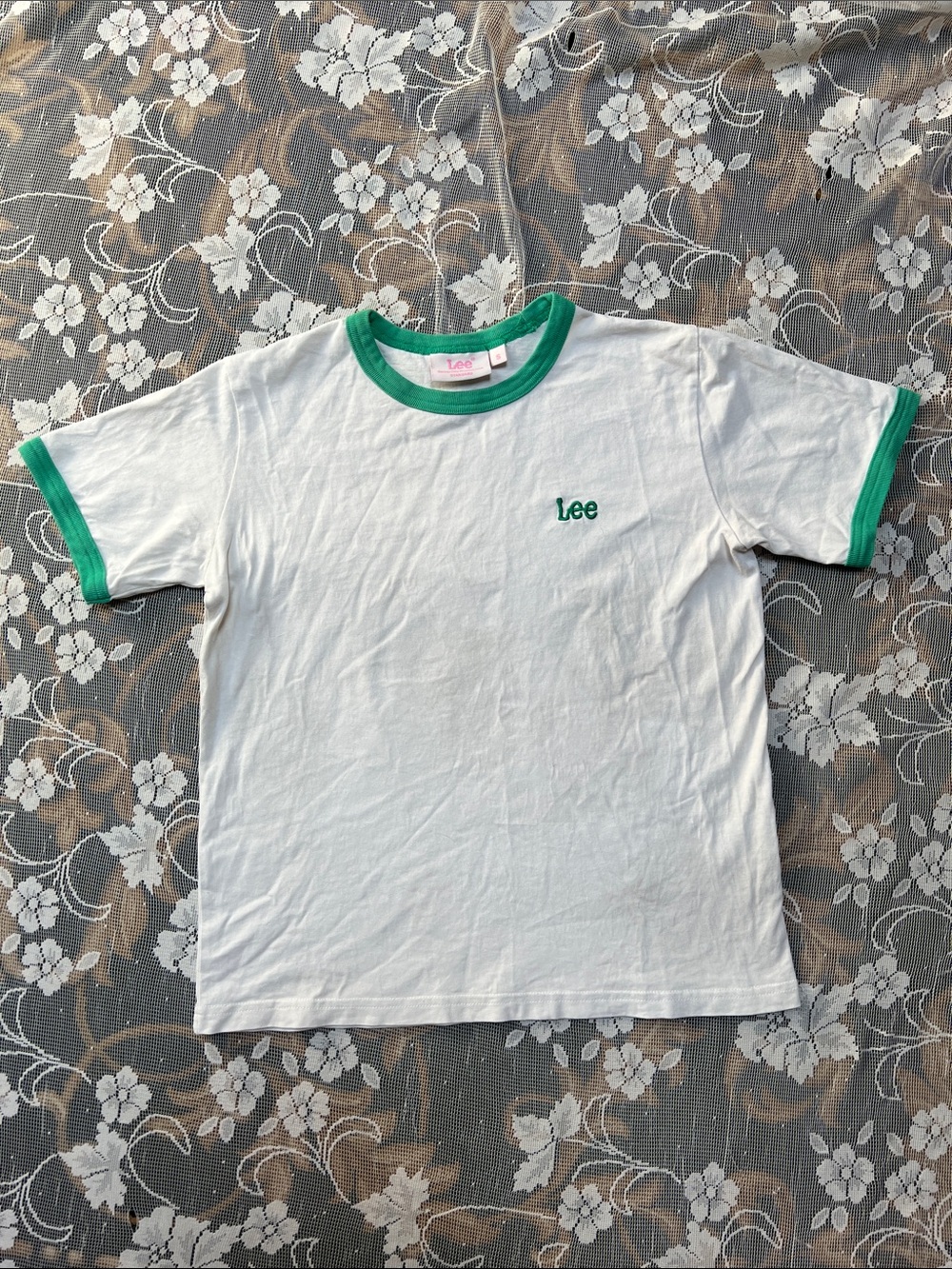 Lee Standard Fit Ringer Tee White & Green Trim and Embroidered Logo